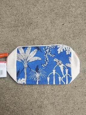 Blue Tropical Parrot Canvas Pouch Cosmetic Bag